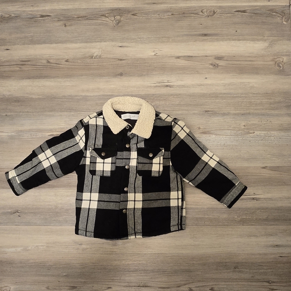 Zara Baby Plaid Button Up  Sherpa Lined Jacket Size 12-18mos